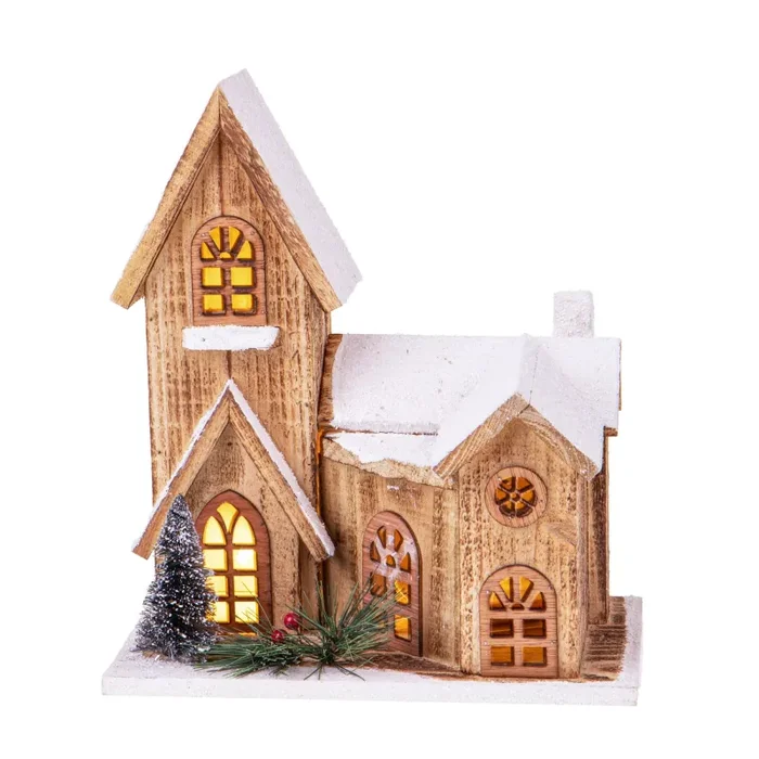 Casetta con Neve con 10 Led 31 cm in Legno e Plastica - immagine 3