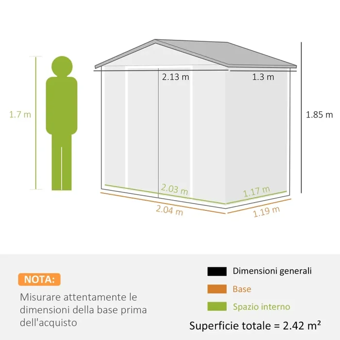 Casetta da Giardino con Prese d’Aria e Doppia Porta Scorrevole 210×130 cm in Metallo Marrone Chiaro Moda - immagine 3