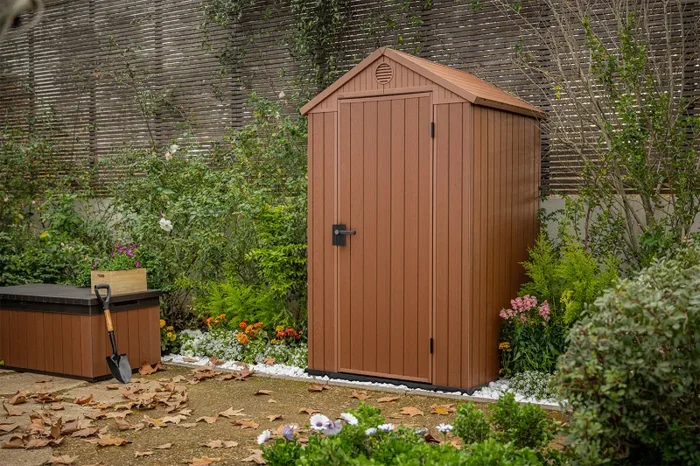 Casetta da Giardino Porta Attrezzi 125,8x117x205 cmin Evotech+ Keter Darwin 4×4 Marrone - immagine 2