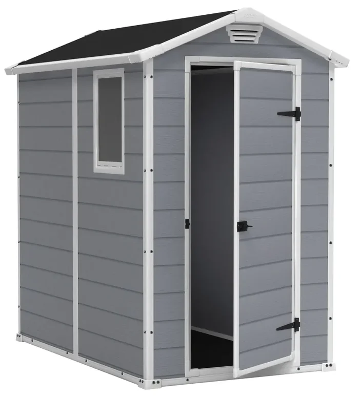 Casetta da Giardino Porta Attrezzi 130x192x198 cm in Resina Effetto Legno Keter Manor 4×6 Grigia In saldo