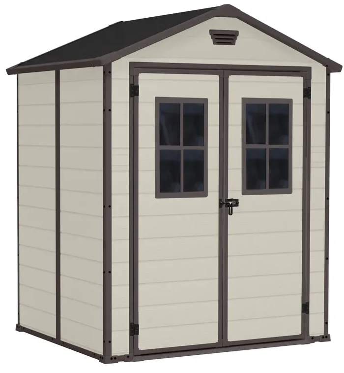 Casetta da Giardino Porta Attrezzi 185x152x226 cm con 2 Finestre in Resina Keter Manor 6×5 Beige