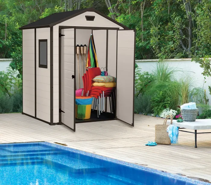 Casetta da Giardino Porta Attrezzi 185x152x226 cmin Resina Effetto Legno Keter Manor 6×5 Beige - immagine 3