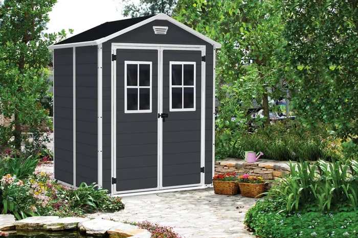 Casetta da Giardino Porta Attrezzi 185x152x226 cmin Resina Effetto Legno Keter Manor 6×5 Nero - immagine 2