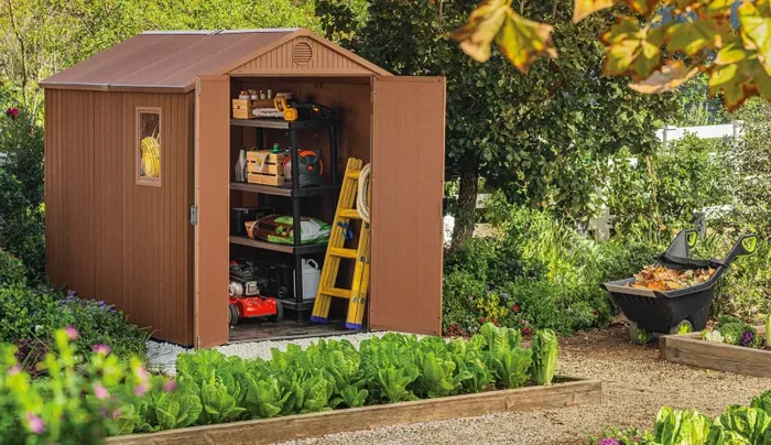 Casetta da Giardino Porta Attrezzi 190x244x221 cm in Resina Keter Darwin Wood 6×8 Marrone - immagine 2