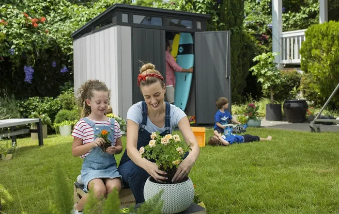 Casetta da Giardino Porta Attrezzi 214x218x226 cmin Duotech Keter Artisan 7×7 Grigia - immagine 2