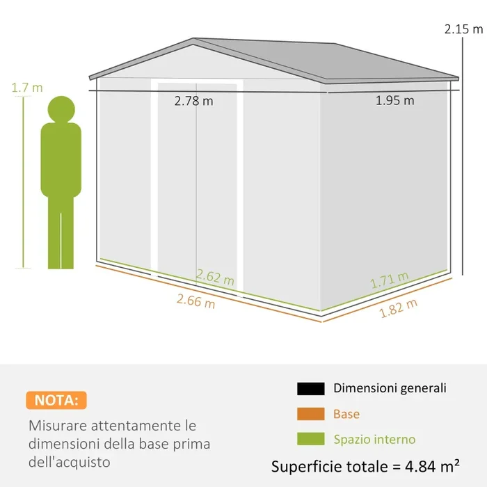 Casetta da Giardino Porta Attrezzi con Doppia Porta Scorrevole 278x195x215 cm con Pannelli in Acciaio Effetto Legno Marrone - immagine 3