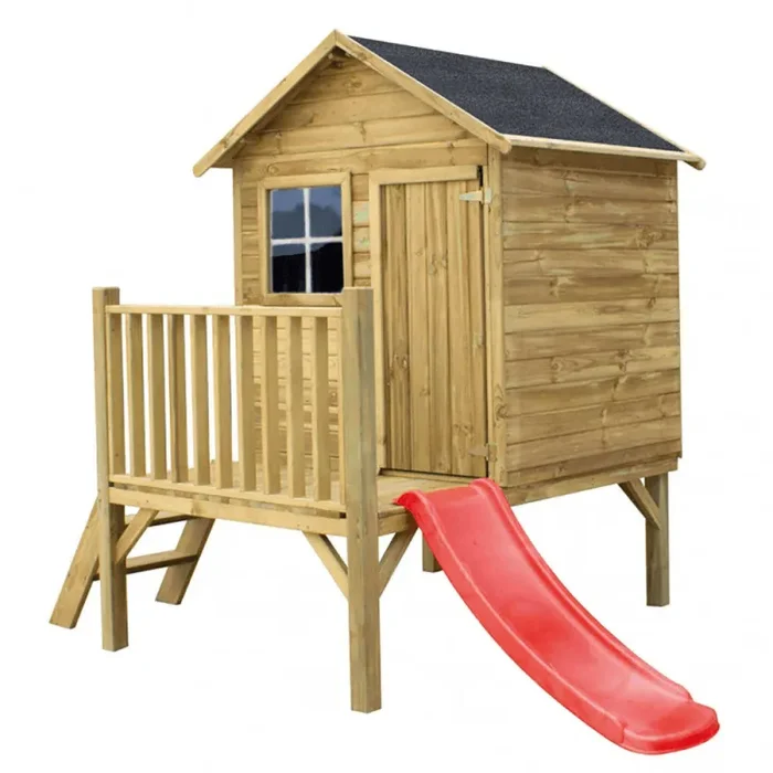 Casetta Gioco per Bambini in Legno Pollon con Scivolo 174x155x212 h cm in Legno Vendita calda