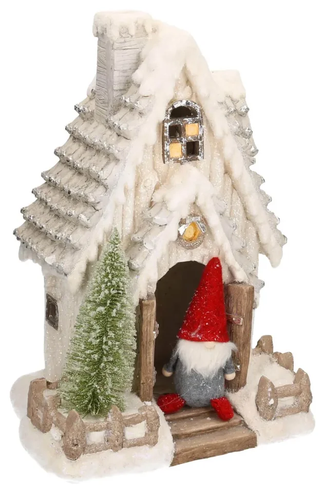 Casetta in Resina 32x24x45 cm con LED e Gnomo Bianca