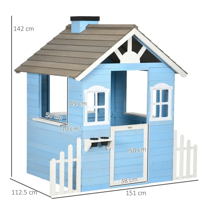 Casetta per Bambini 151×112,5×142 cm con Finestre Staccionata in Legno Blu - immagine 3