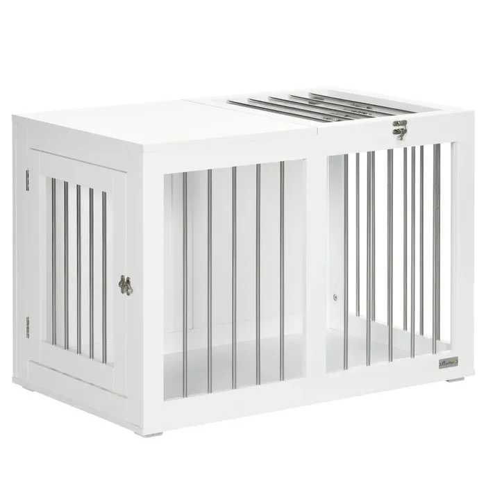 Casetta per Cani Taglia Media 80x50x56,5 cm con 2 Porte Bloccabili Gabbia in Acciaio e MDF Bianco
