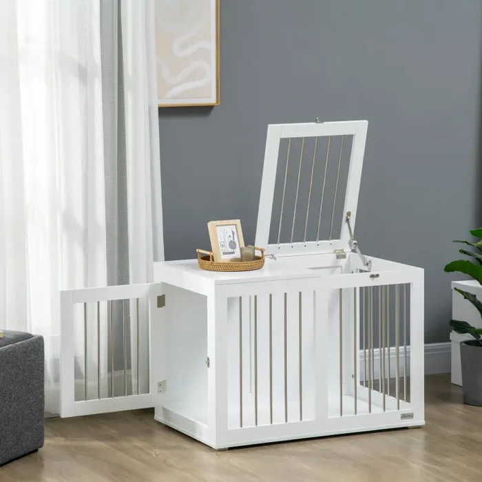 Casetta per Cani Taglia Media 80x50x56,5 cm con 2 Porte Bloccabili Gabbia in Acciaio e MDF Bianco - immagine 2