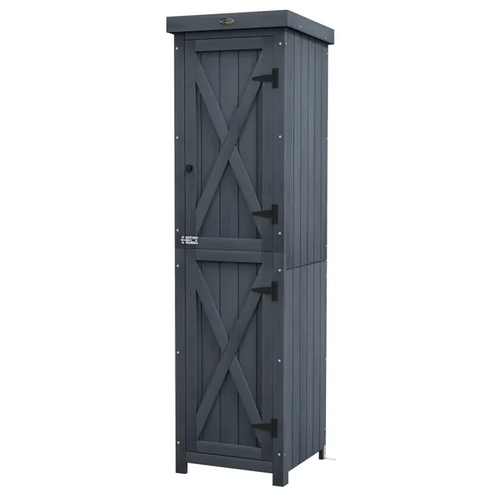 Casetta Porta Attrezzi a 3 Ripiani con Tetto in Metallo 45x45x160 cm in Legno da Abete Grigio