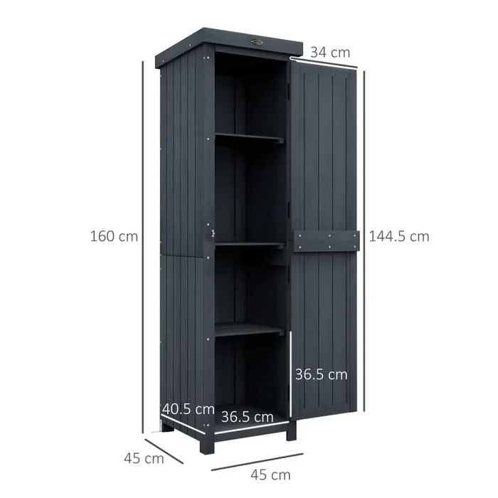 Casetta Porta Attrezzi a 3 Ripiani con Tetto in Metallo 45x45x160 cm in Legno da Abete Grigio - immagine 3