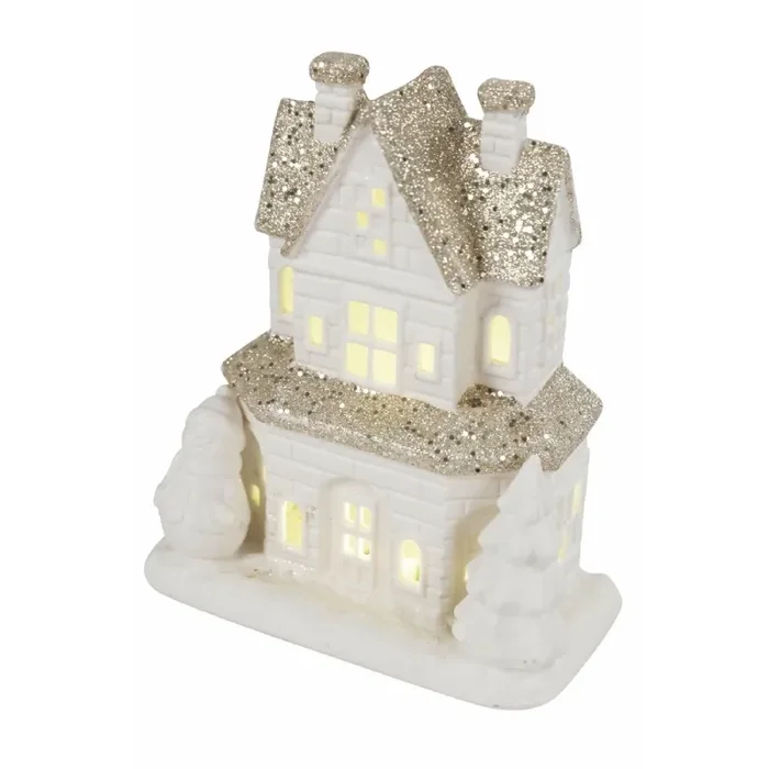 Casetta porta Candela Tealight 9,8x6x10 cm in Stoneware con Led Online