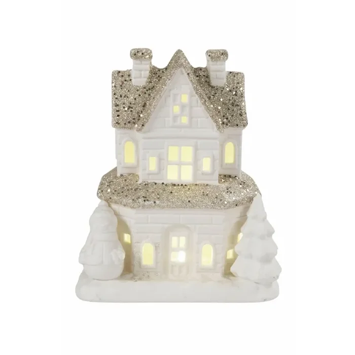 Casetta porta Candela Tealight 9,8x6x10 cm in Stoneware con Led Online - immagine 2