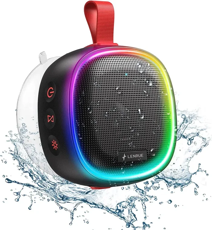 Cassa Bluetooth con Luce RGB, LENRUE Casse da Doccia Portatile con Impermeabile IPX7, 360° Stereo, Bassi Potente, 20 Ore di Riproduzione, Altoparlante True Wireless per Feste, Viaggi, Vasca, Bagno - immagine 2