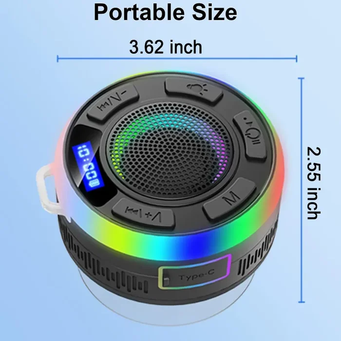 Cassa Doccia Bluetooth 5.3, Altoparlante Bluetooth IP7 Impermeabile con Ventosa, Shower Speaker Bluetooth con Luce RGB, 8Ore Stereo Cassa Bluetoth Portatile, Chiamata Senza Mani, per Doccia Viaggi - immagine 2