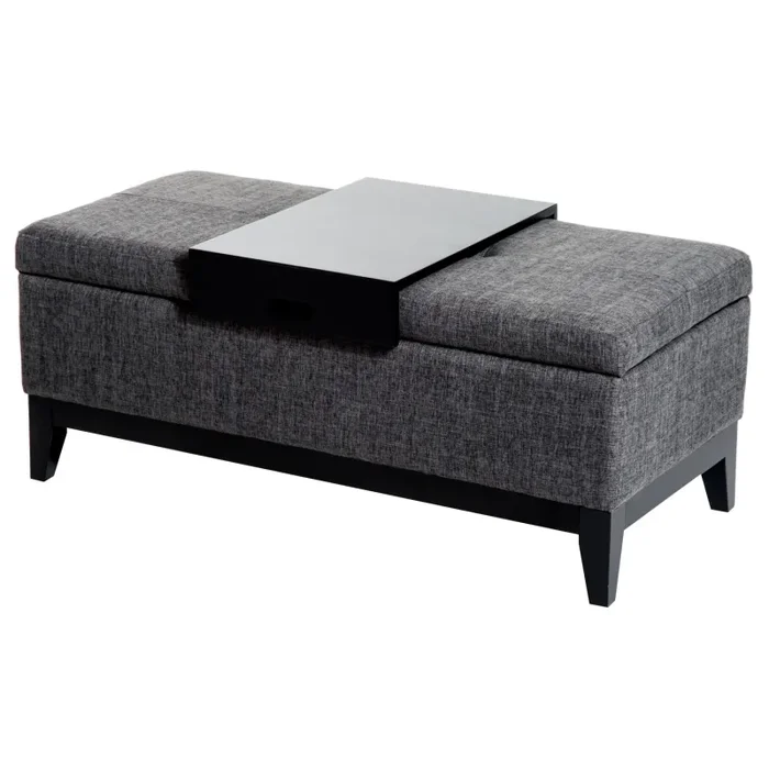 Cassapanca Imbottita con Vano Portaoggetti e Vassoio Grigio 107x50x44 cm