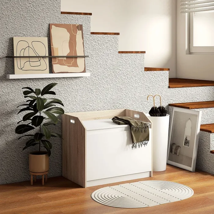 Cassapanca Moderna con Schienale e Vano Contenitore 62,4x40x51,5 cm in Legno Bianco - immagine 2