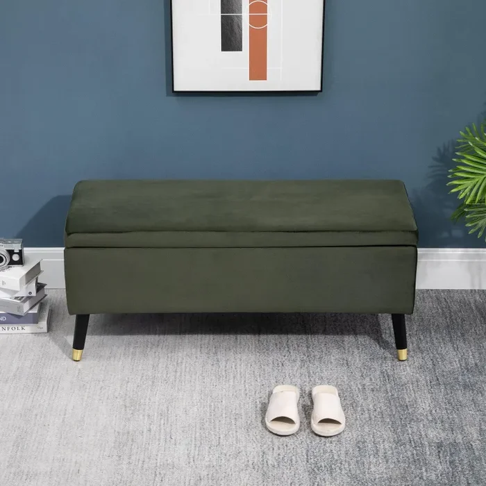 Cassapanca Portaoggetti Multiuso in Tessuto Verde - immagine 2