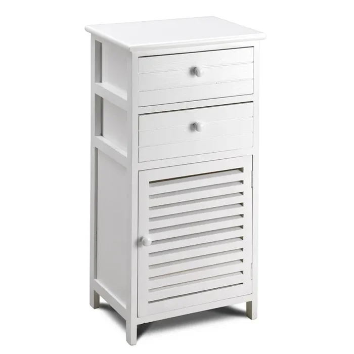 Cassetiera con 2 Cassetti e 1 Anta in Legno Paulownia Bianco Fadi