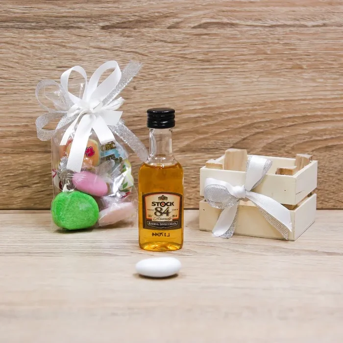 Cassetta Legno con Bottiglia Mignon Brandy Stock 84 - immagine 2