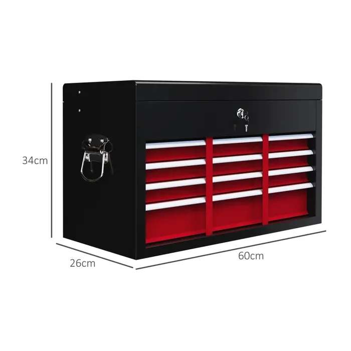 Cassetta per Attrezzi a 6 Cassetti 60x26x34 cm con Serratura in Acciaio Nero e Rosso - immagine 3