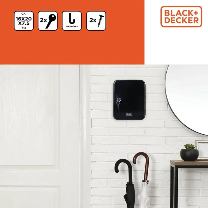 Cassetta Portachiavi Nera da Muro Serratura e Doppia Chiave 20 Ganci Ingresso Black & Decker Online - immagine 3