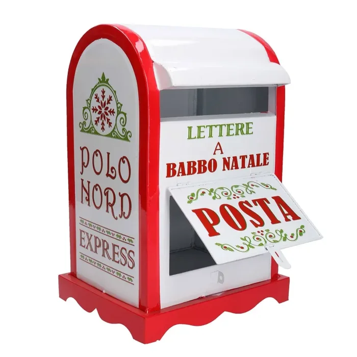 Cassetta posta di Babbo Natale Natalizia 20×22,5xh33 cm in Metallo rosso bianco