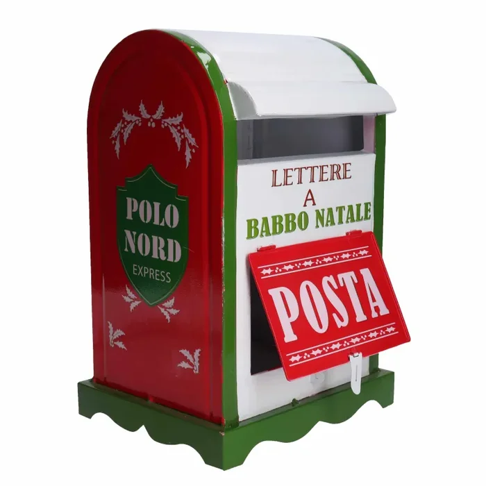 Cassetta posta di Babbo Natale Natalizia 20×22,5xh33 cm in Metallo verde bianco