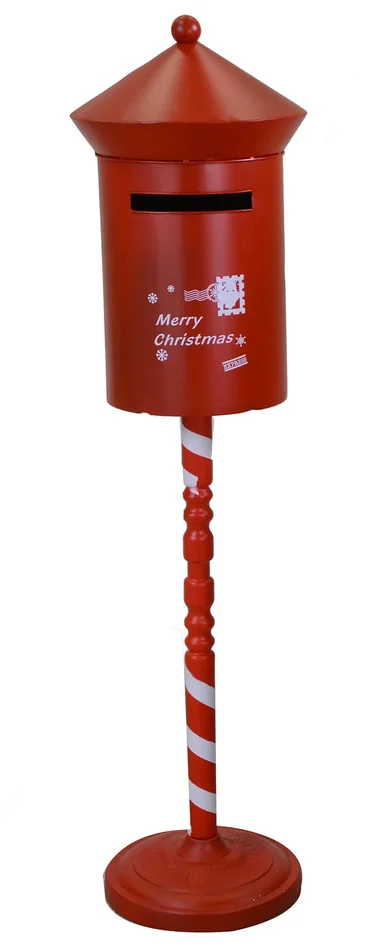 Cassetta posta di Babbo Natale Natalizia Tonda H110 cm in Ferro Rossa
