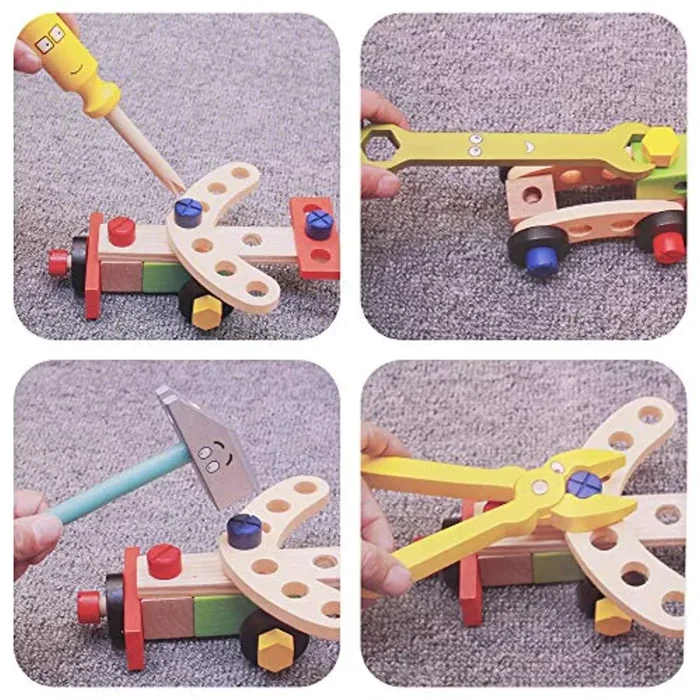 Cassetta Set Attrezzi da Lavoro Bambini-Attrezzi da Lavoro Cassetta Costruzioni Giochi in Legno Tavolo da Lavoro per Bambini,Cassetta Attrezzi Giochi Bambino Educativi Regali per Ragazzi 3 4 5 6 Anni - immagine 2