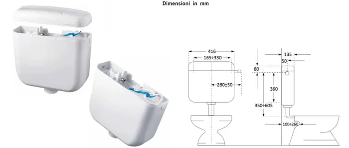 Cassetta WC a Zaino con 2 Pulsanti 48x14x41 cm Forlani Europa 2 Bianca Online - immagine 2