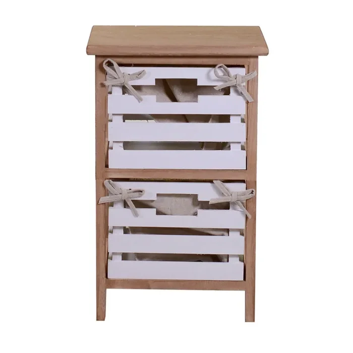 Cassettiera 2 Cassetti in Legno 30x27x47cm Arianna Naturale e Bianca - immagine 2