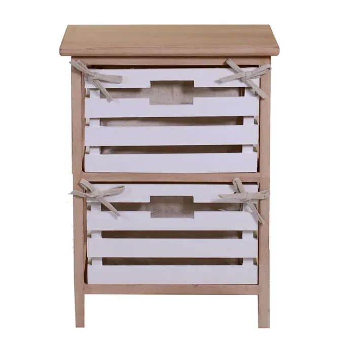 Cassettiera 2 Cassetti in Legno 35x27x47cm Arianna Naturale e Bianca - immagine 2