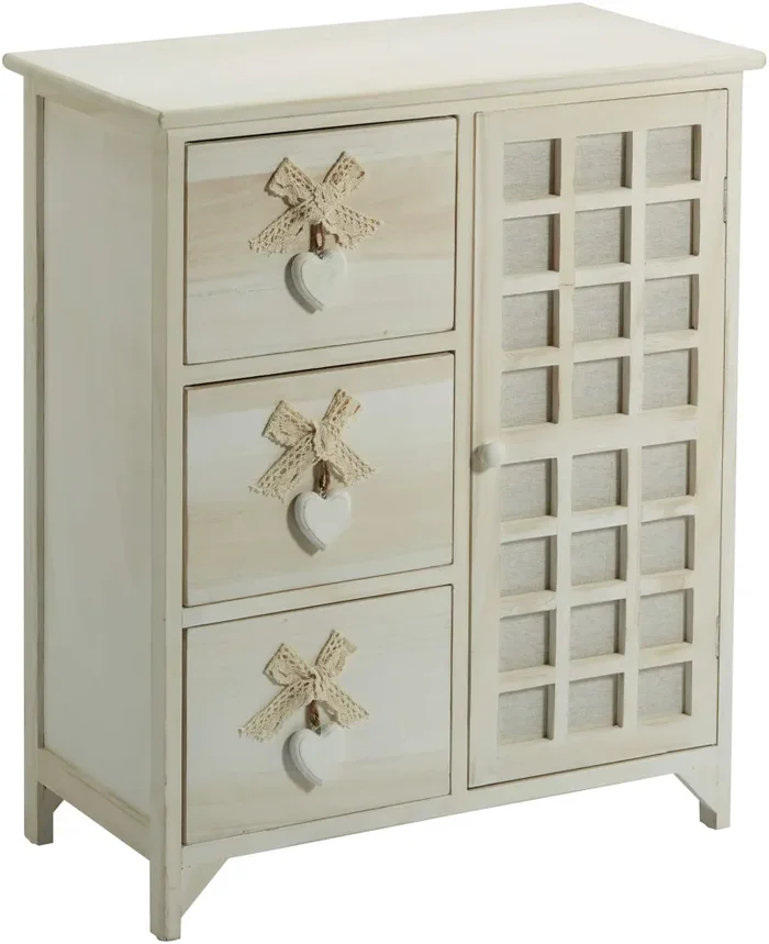 Cassettiera 3 Cassetti con Anta 62x32x73 cm in Legno con Cuore