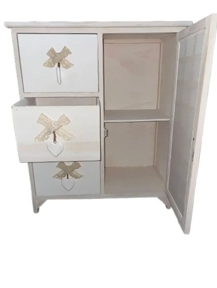 Cassettiera 3 Cassetti con Anta 62x32x73 cm in Legno con Cuore - immagine 2