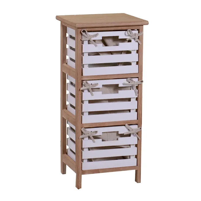 Cassettiera 3 Cassetti in Legno 30x27x66cm Arianna Naturale e Bianca