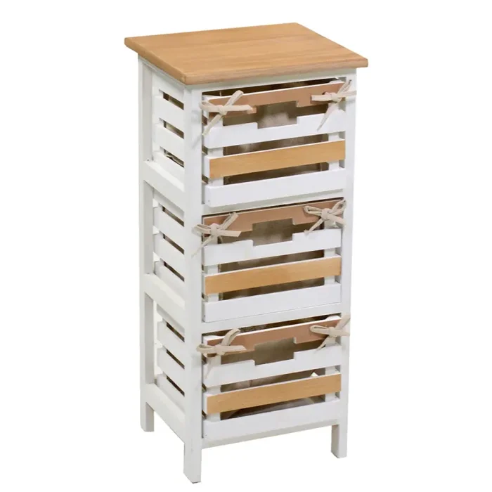 Cassettiera 3 Cassetti in Legno 30x27x66cm Matilda Noce Chiaro e Bianca