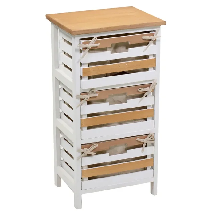 Cassettiera 3 Cassetti in Legno 35x27x66cm Matilda Noce Chiaro e Bianca