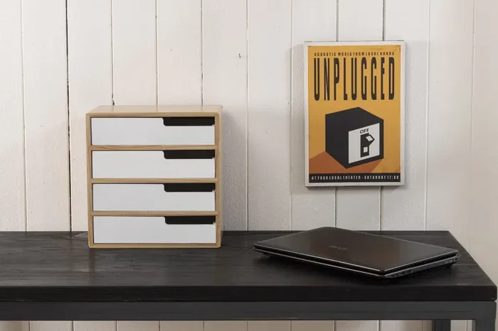 Cassettiera 4 Cassetti 30x20x30,5 cm in Legno Paulownia e MDF Zoe Naturale/Bianco - immagine 2