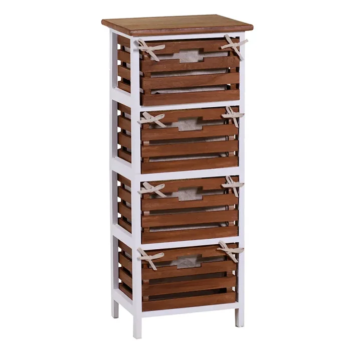 Cassettiera 4 Cassetti in Legno 35x27x85cm Atena Noce e Bianca In saldo