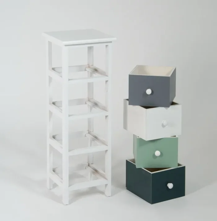 Cassettiera 4 Cassetti in Legno Massello 25x25x71 cm Fumer Rosy - immagine 2