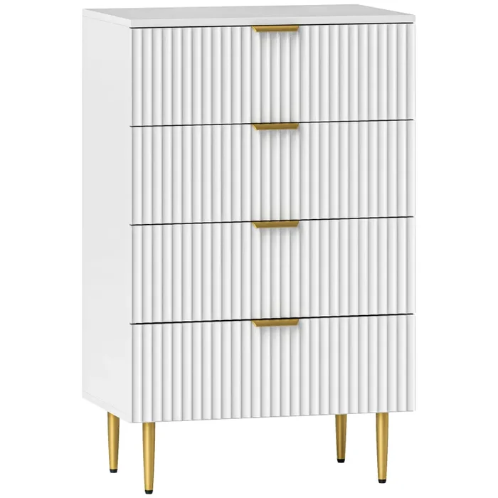 Cassettiera 4 Cassetti Moderna con Maniglie Dorate 60x40x96 cm Bianco