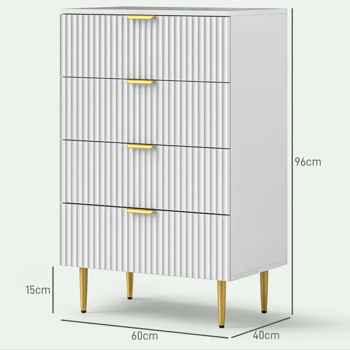 Cassettiera 4 Cassetti Moderna con Maniglie Dorate 60x40x96 cm Bianco - immagine 3