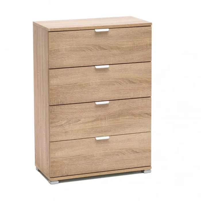Cassettiera 4 Cassetti Naturale 60x38x85 h cm in Truciolare bilaminato Marrone chiaro