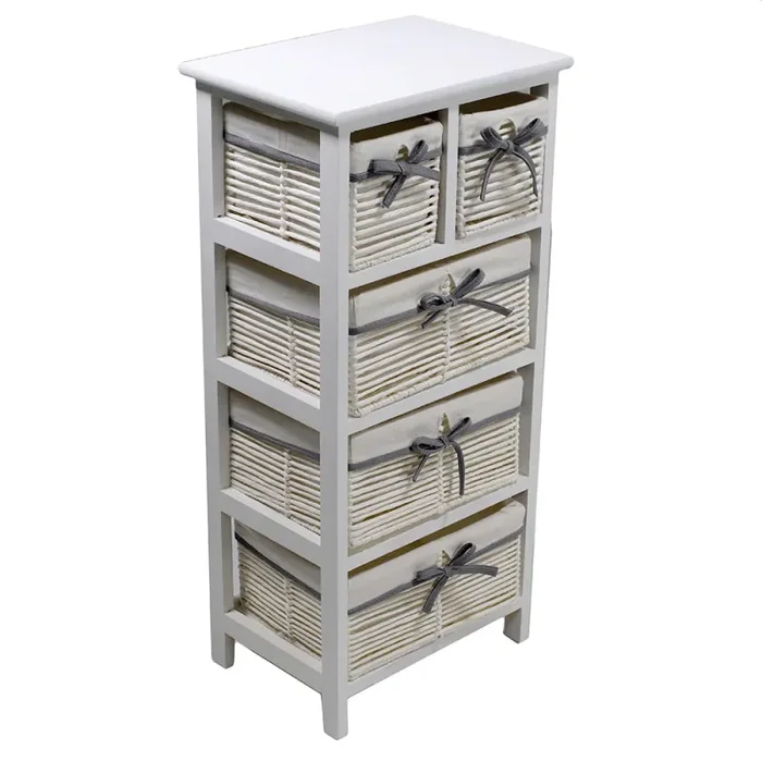 Cassettiera 5 Cassetti in Legno 38x28x81cm Hilary Bianca