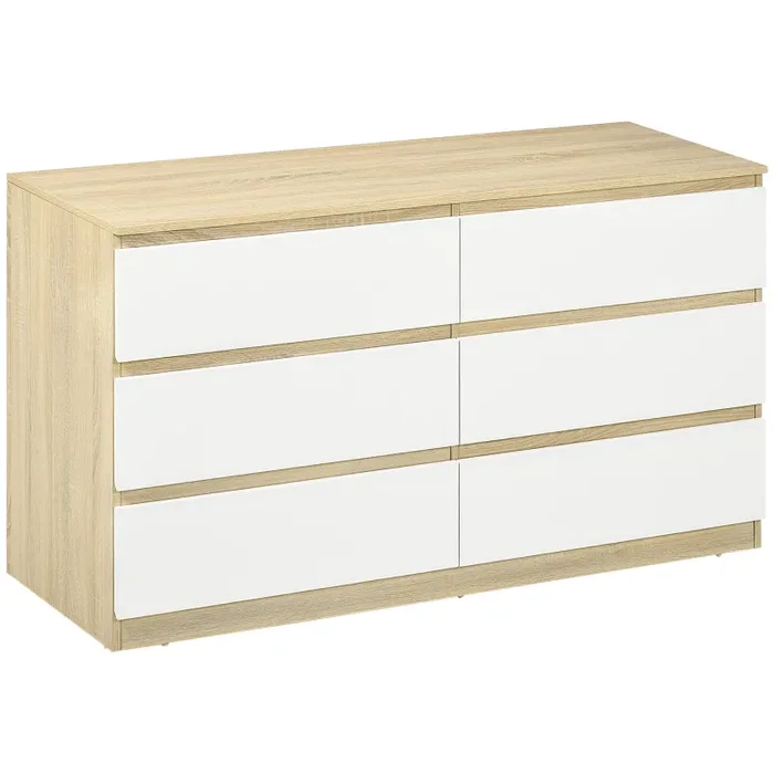 Cassettiera 6 Cassetti 135x48x77 cm in Legno Bianco e Colore Legno