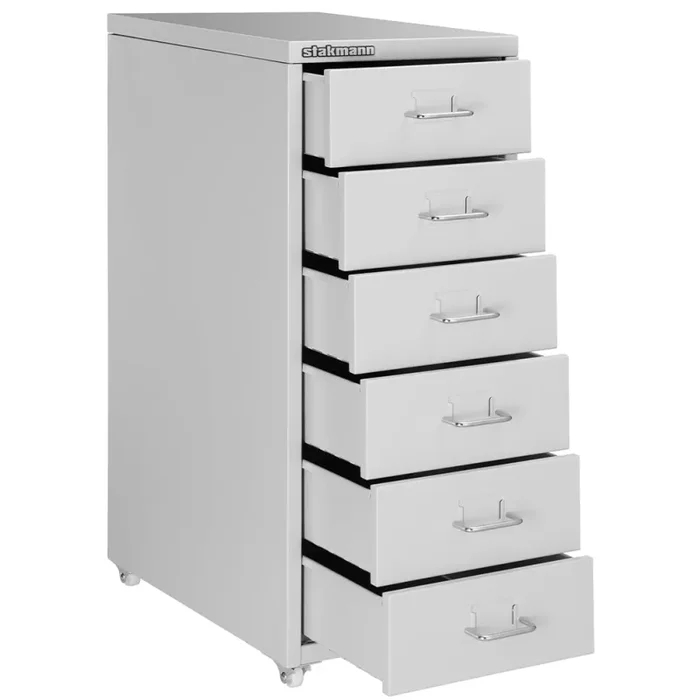 Cassettiera 6 Cassetti e 4 Ruote per Ufficio/Casa in Acciaio Grigio - immagine 2