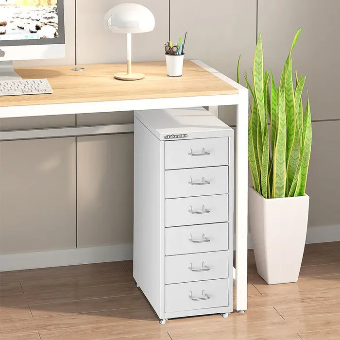 Cassettiera 6 Cassetti e 4 Ruote per Ufficio/Casa in Acciaio Grigio - immagine 3